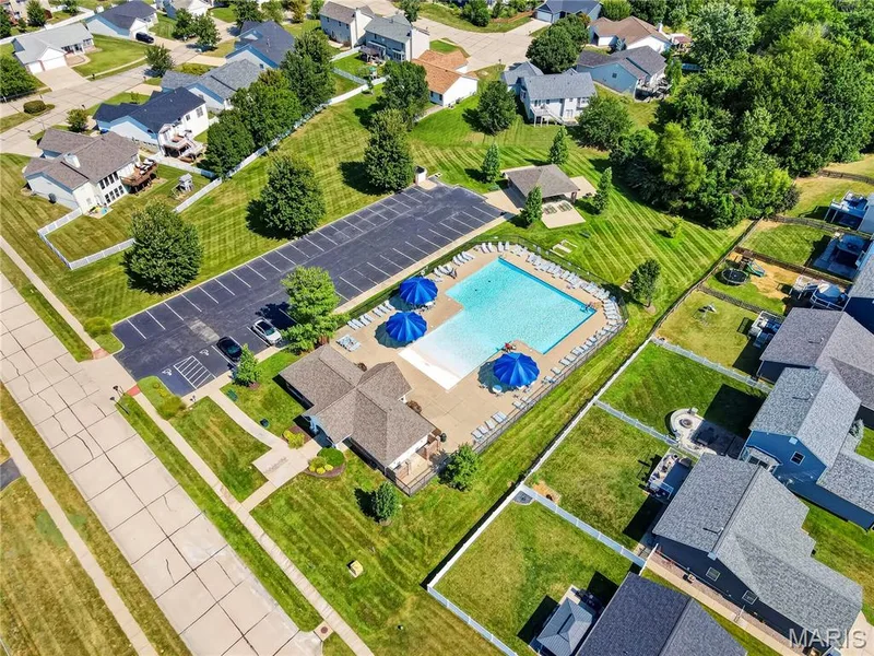 Aerial View of Neighborhood Pool and Bath House — 167 Rightfield Drive, O'Fallon, MO 63366
