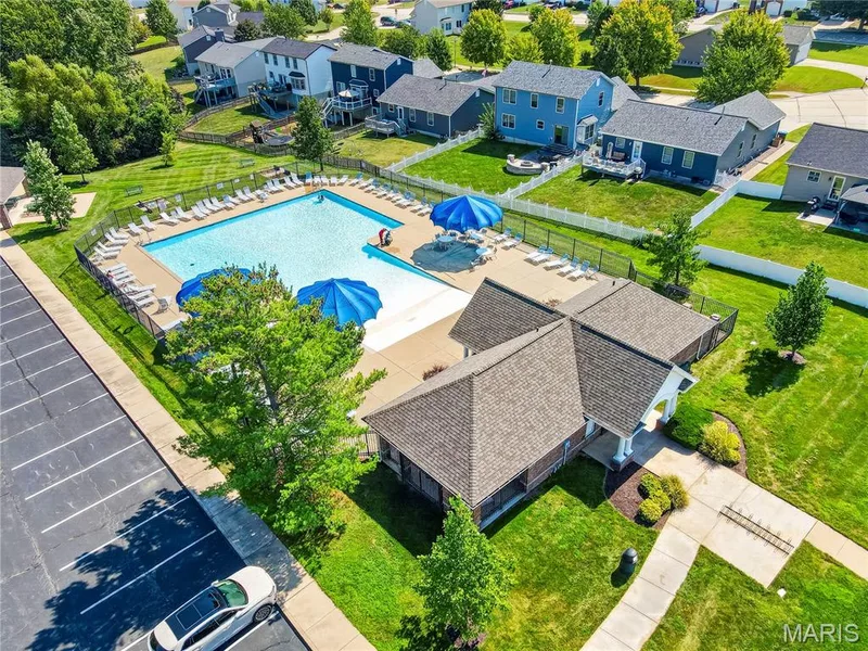 Aerial View of Neighborhood Pool and Bath House — 167 Rightfield Drive, O'Fallon, MO 63366