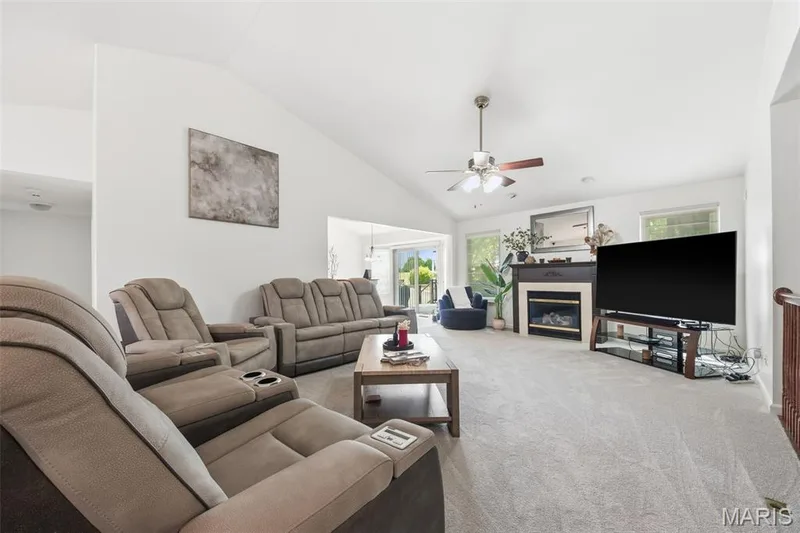 Spacious Great room with vented gas log fireplace — 214 Charging Bear Drive, Wentzville, MO 63385