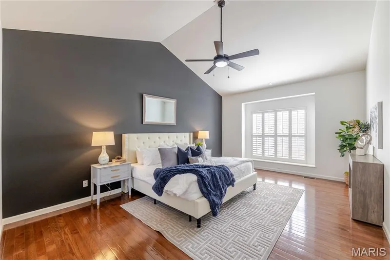 Vaulted Primary main floor bedroom with large bay window — 11 Orchard Trace Lane, Wildwood, MO 63040