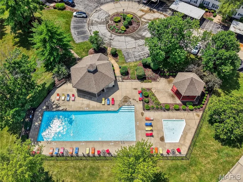 Aerial View of Neighborhood Pool, Bath House and Pavilion — 1044 Sugar Creek Court #5, St Peters, MO 63376
