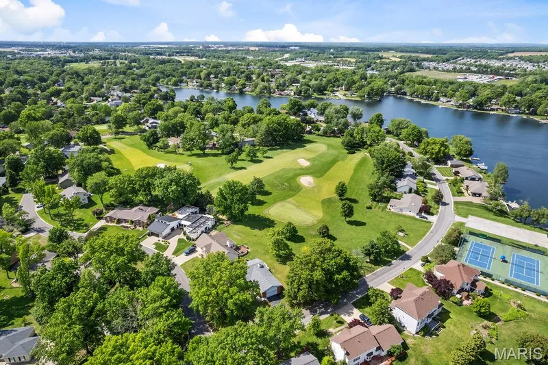 Aerial view of golf course and Lake St. Louise (little lake). — 1016 Lafayette Place, Lake St. Louis, MO 63367