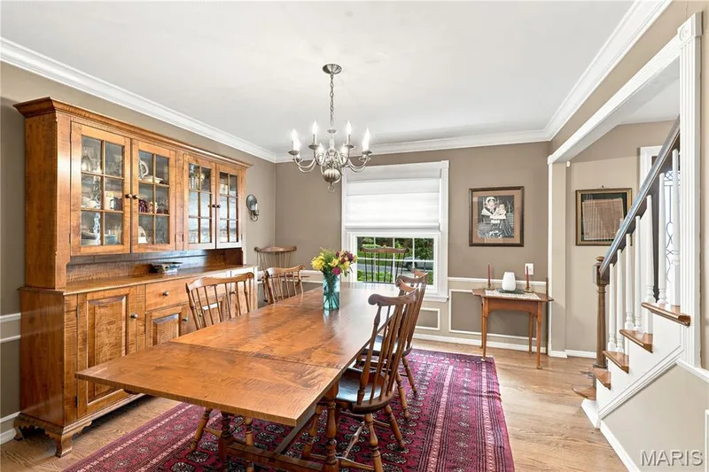 Dining Room with crown molding, chair rail and picture frame molding — 505 Richley Drive, Chesterfield, MO 63017
