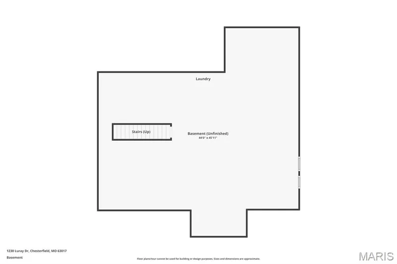Unfinished basement floorplan — 1230 Luray Drive, Chesterfield, MO 63017