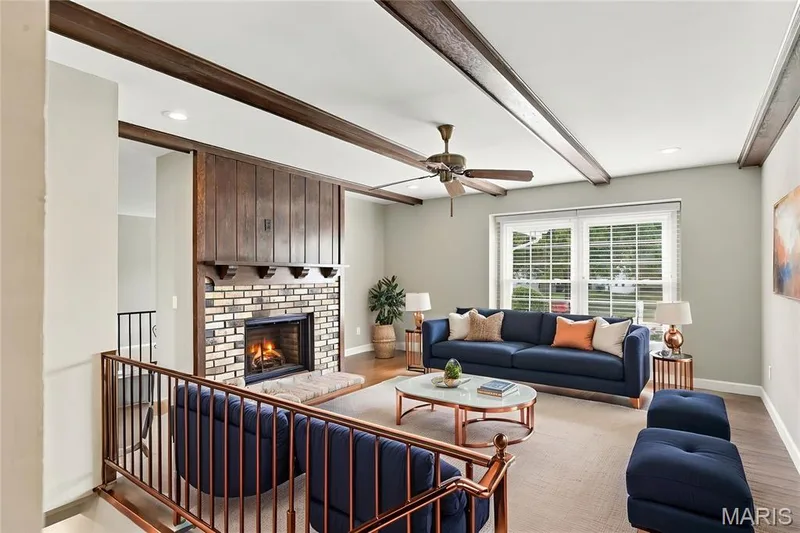 Virtually staged picture of the family room — 1230 Luray Drive, Chesterfield, MO 63017
