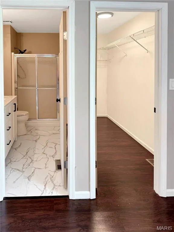 view from Main bedroom into closet and bathroom — 6 Whispering Rock Court, O'Fallon, MO 63366