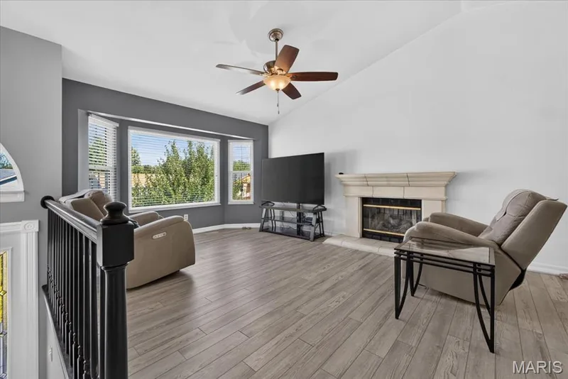 Living Room with Fireplace and Bay Window — 1629 Lynncove Lane, St Charles, MO 63303