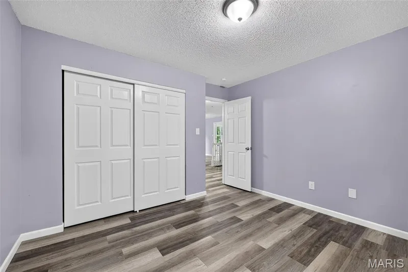 Room featuring wood-finish flooring, two-panel interior doors, and a ceiling-mounted light fixture — 2947 Bromley Drive, O'Fallon, MO 63368