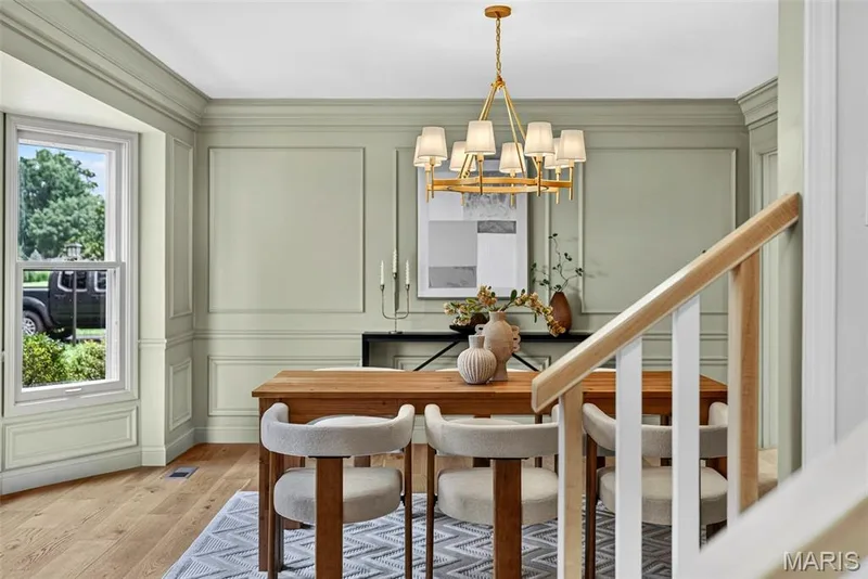 stunning dining room with beautiful millwork and custom white oak handrails. — 2251 Whitby Road, Chesterfield, MO 63017