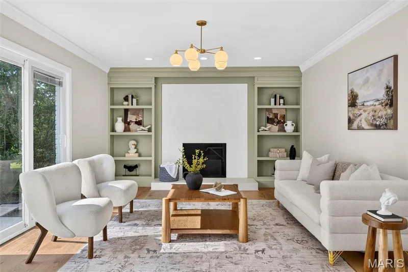 Stunning fireplace with built ins matching the bar. — 2251 Whitby Road, Chesterfield, MO 63017