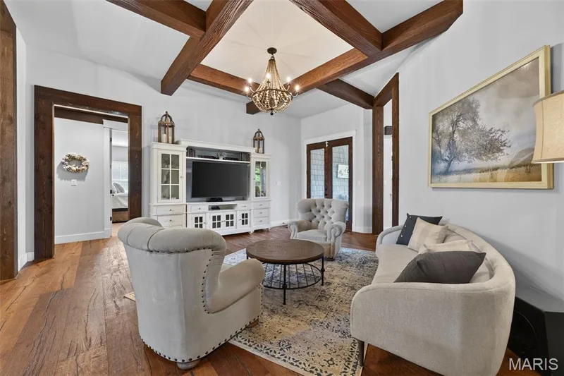 Soaring 12' ceilings with wood beam coffered ceilings — 1950 Diehr Road, Wentzville, MO 63385