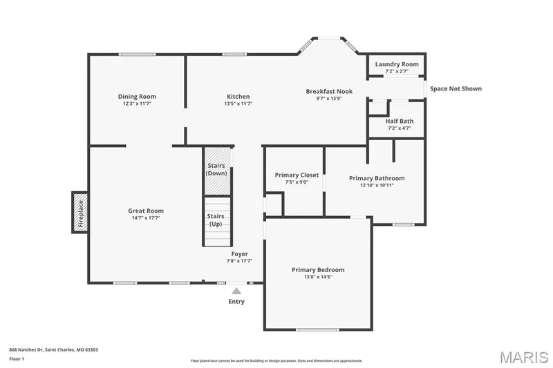 Main floor layout — 868 Natchez Drive, St Charles, MO 63303