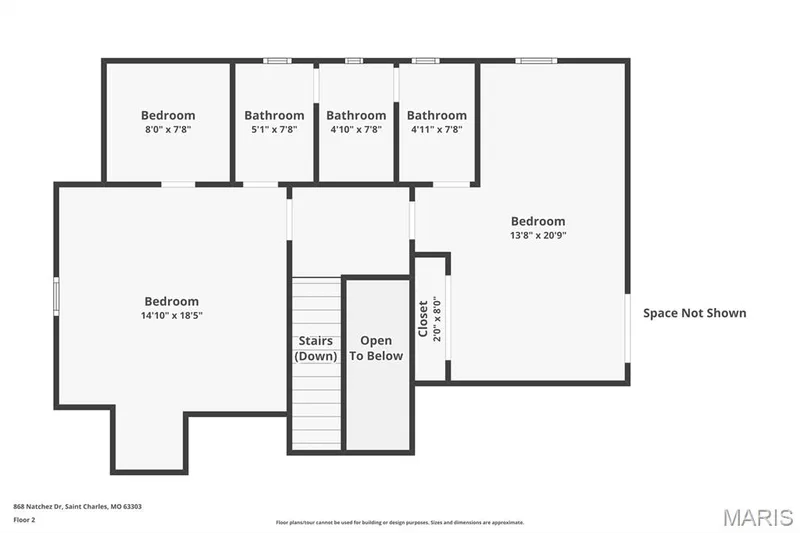 Upper level layout — 868 Natchez Drive, St Charles, MO 63303