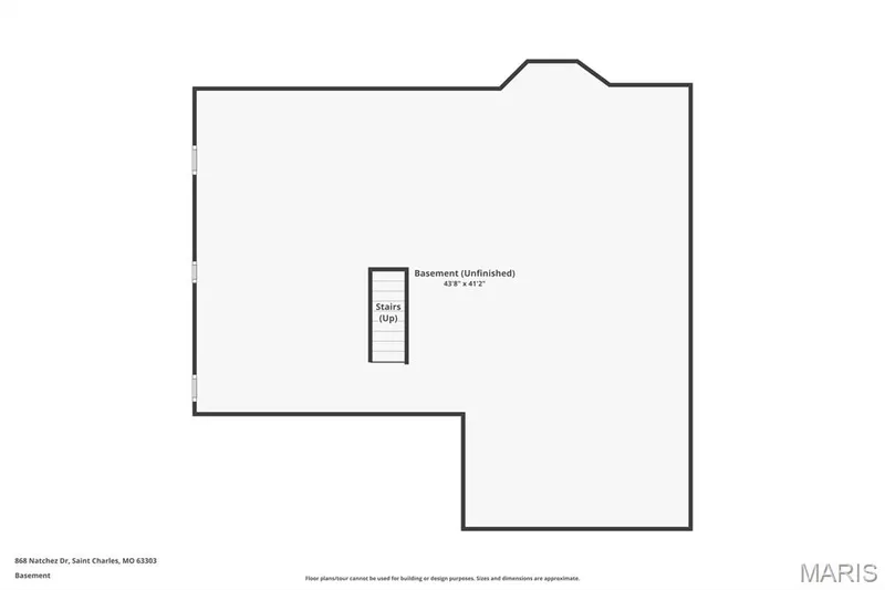 Basement is unfinished and features a rough in and built in shelving. — 868 Natchez Drive, St Charles, MO 63303
