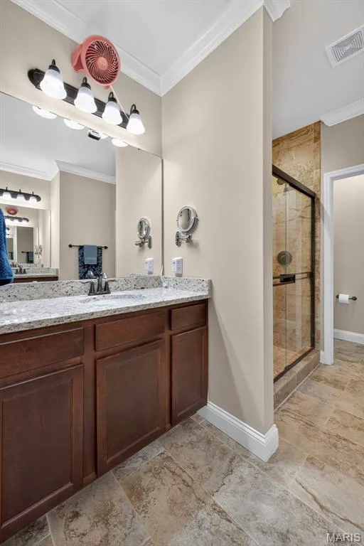 Adult height vanity with granite counters, and tile flooring — 103 Pomodora Circle, Wentzville, MO 63385