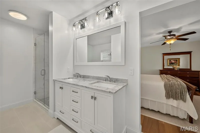 Remodeled Primary Bathroom with Tile Stand Up Shower and Double Vanity — 3253 Camp Street, St Charles, MO 63301