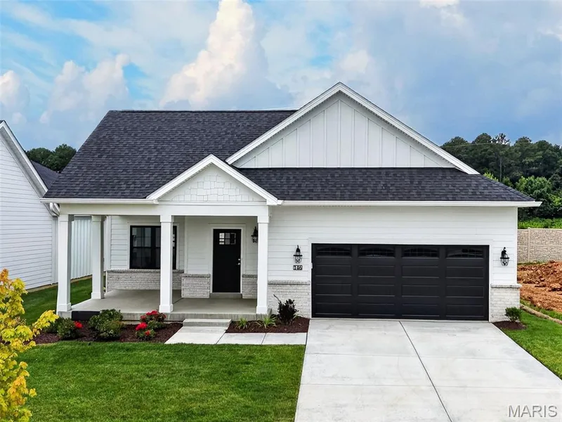 Impressive Front Elevation with Large Covered Front Porch, Landscaping, Lawn Irrigation and James Hardie Siding — 146 Haven Ridge Court, Dardenne Prairie, MO 63368