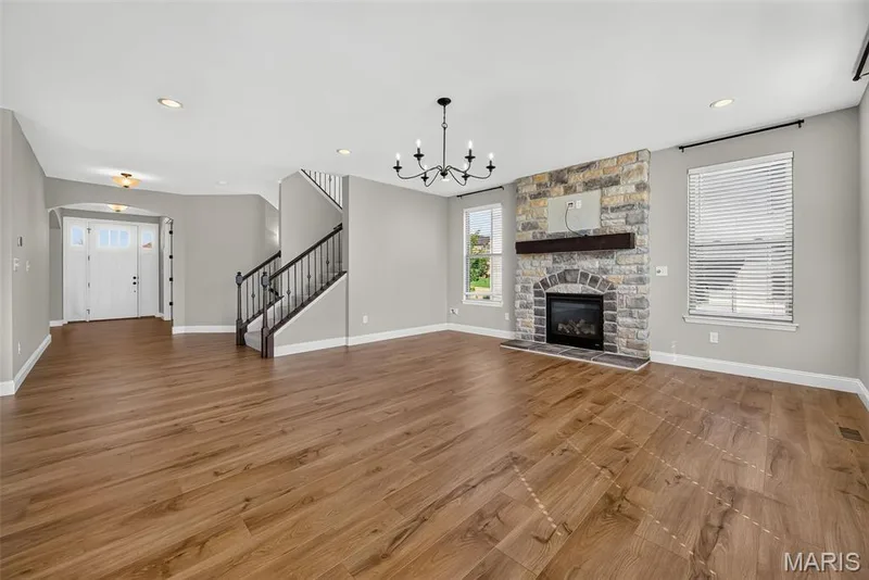 Gas Fireplace with Floor to Ceiling Stone Surround — 106 Downview Drive, O'Fallon, MO 63368