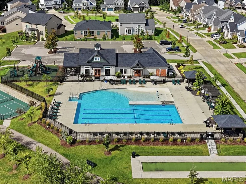 Aerial View of Neighborhood Pool and Club House — 106 Downview Drive, O'Fallon, MO 63368