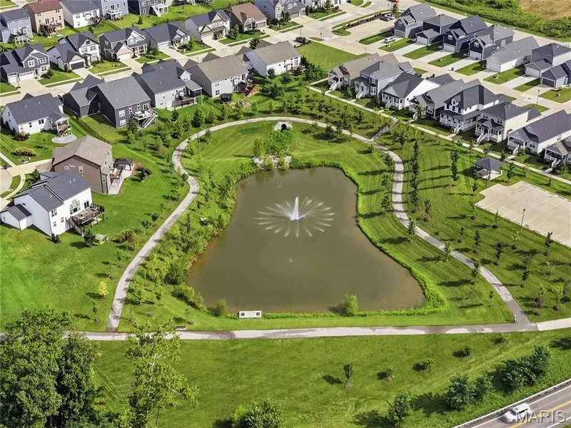 Aerial View of Neighborhood Lake and Walking Trails — 106 Downview Drive, O'Fallon, MO 63368