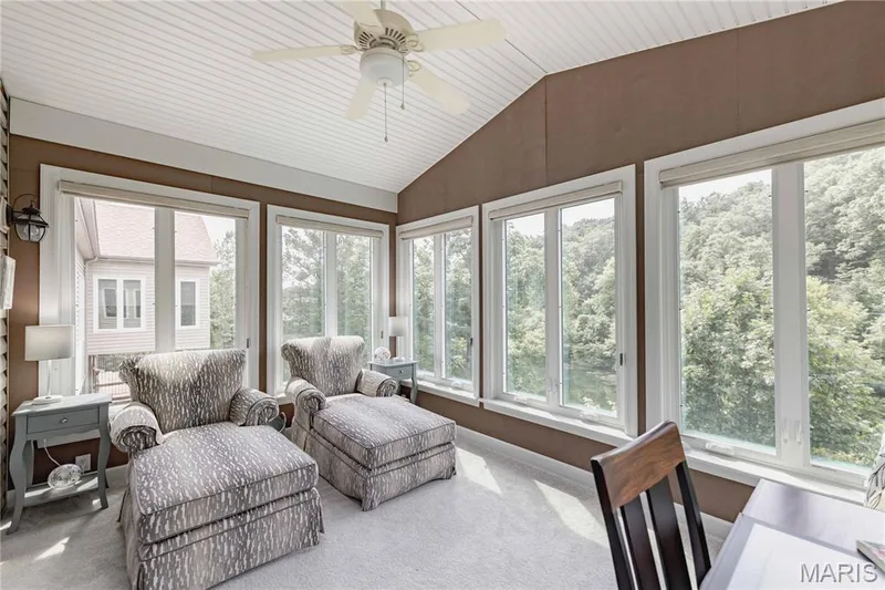 Incredible Primary Bedroom sunroom overlooking the lake and trees — 4484 Kingfisher Court, Augusta, MO 63332