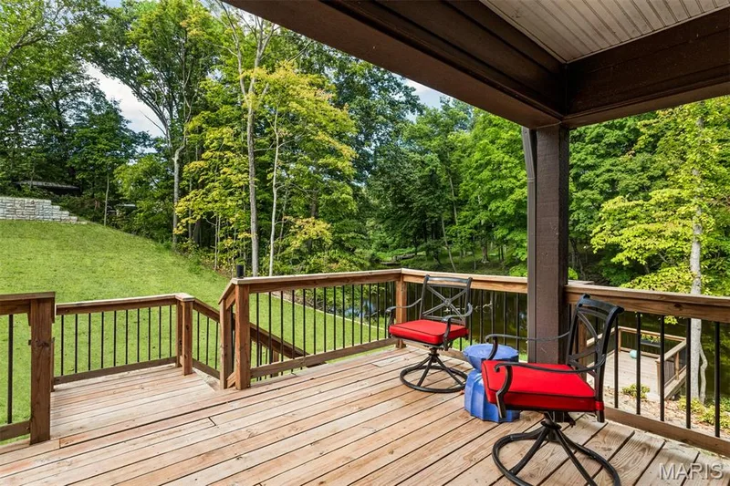 Covered deck-quiet rain on the lake, dragonflies over the water and ever-changing views. — 35 Arrowhead Estates Court, Chesterfield, MO 63017