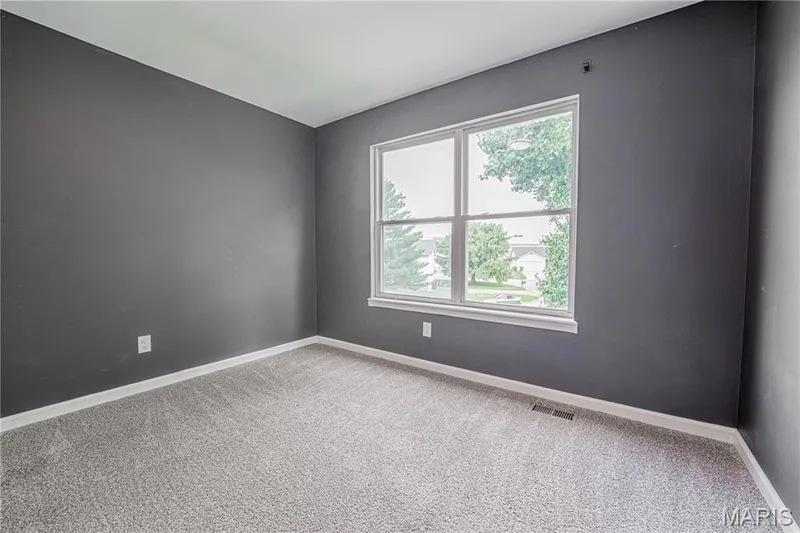 Soft gray carpet flooring complemented by dark gray wall finishes — 1721 Summergate Court, St Charles, MO 63303
