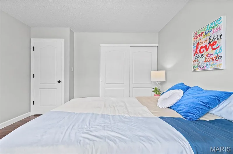 Recessed panel interior door, neutral wall tones, and wood-finish flooring — 1094 Treeshade Drive, St Peters, MO 63376