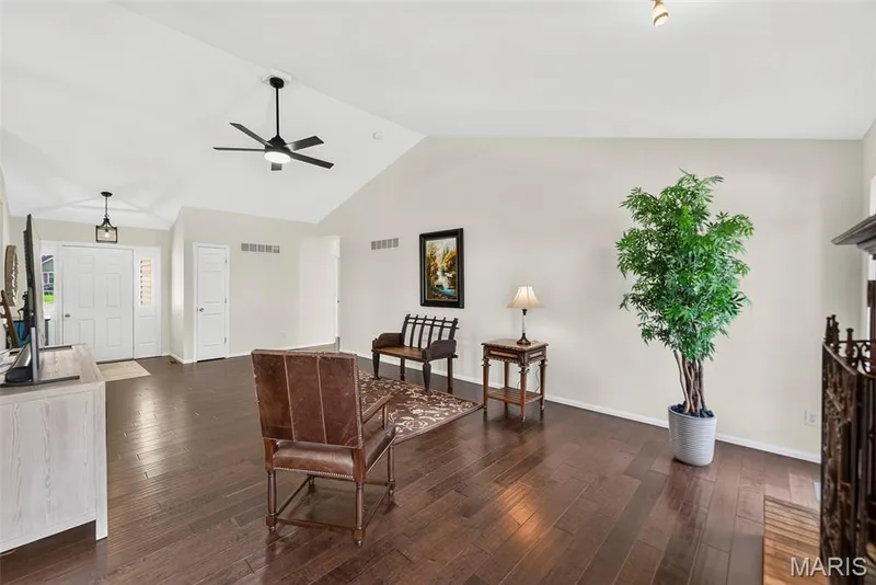 Vaulted ceiling with ceiling fan — 1509 Langrove Drive, O'Fallon, MO 63368