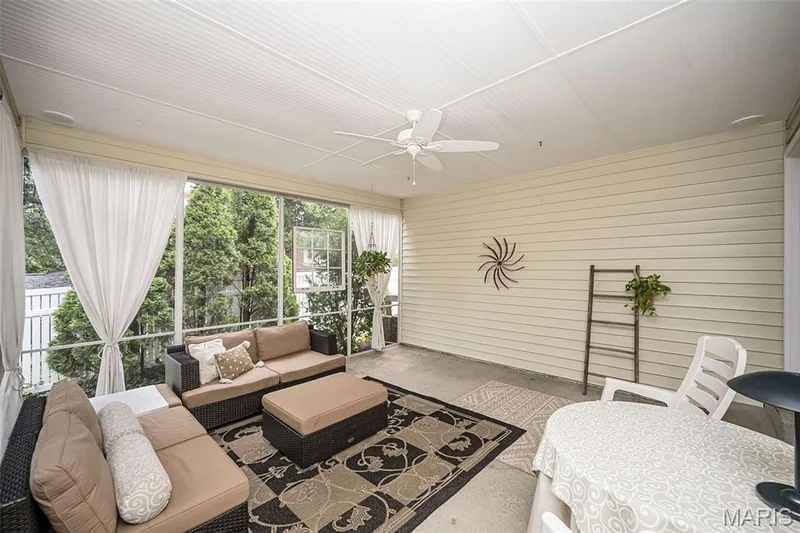 Screened porch with ceiling fan and corrugated ceiling — 1551 Country Bend Drive, St Charles, MO 63303
