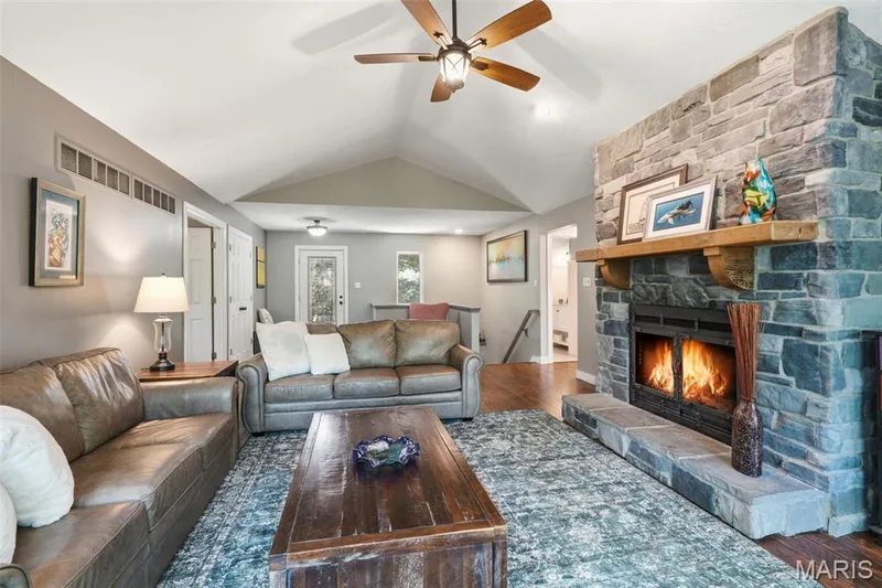 Living room w/wood burning fireplace — 3311 Pine Cliff Road, Wildwood, MO 63038
