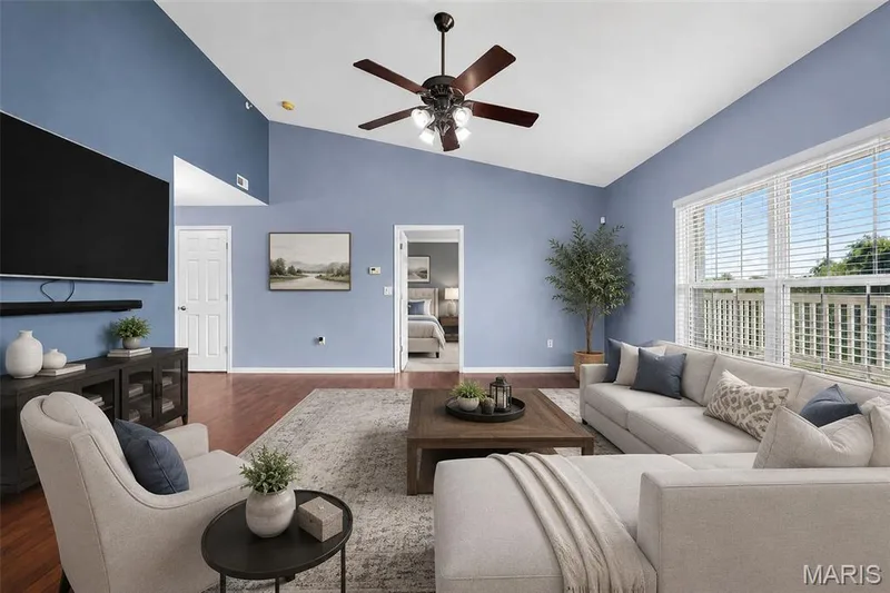 Virtually staged great room — 6 Monarch Trace Court #304, Chesterfield, MO 63017