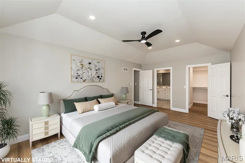 Virtually staged with view into walk-in closet and en-suite bath — 2477 Baxton Way, Chesterfield, MO 63017