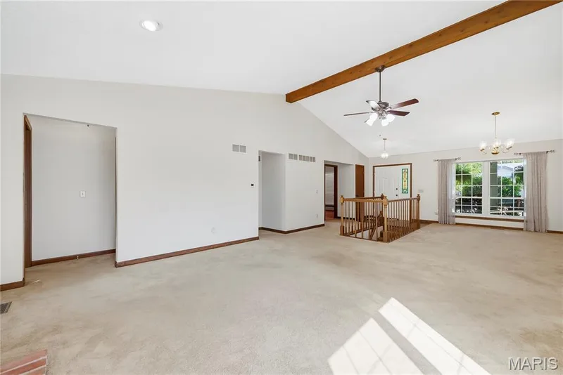 Wood Beamed Vaulted Ceiling in Great Room and Dining Area — 3044 Brentmoor Drive, St Charles, MO 63303