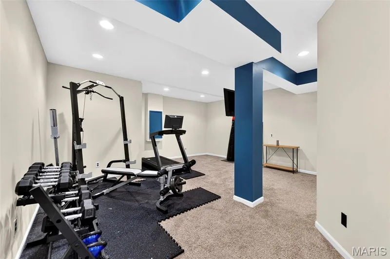 Currently used as an Exercise Room ~lots of recessed lights — 18 Eagle Bluff Lane, St Charles, MO 63303