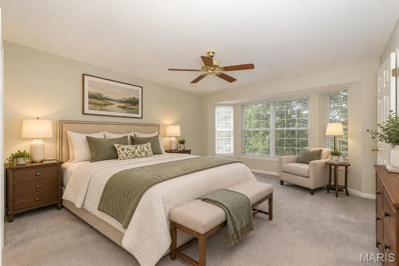 Primary bedroom virtually staged — 17027 Old Hollow Drive, Wildwood, MO 63040