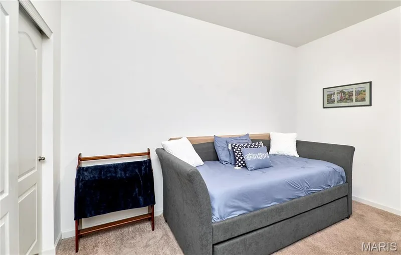 Neutral wall finishes, carpeted flooring, and a white interior door — 305 Copperfield Court, St Charles, MO 63301