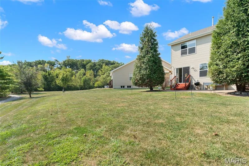 Spacious back yard with a walk-way to the pool. — 166 Brushy Brook Drive, O'Fallon, MO 63366