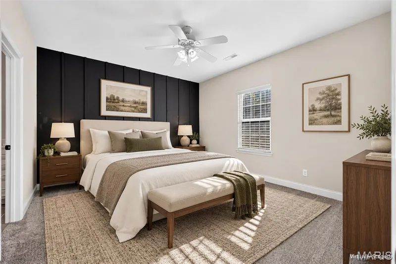 Virtually staged Bedroom #4 - 2nd Floor Bedroom w/ Jack-N-Jill Bath, private Walk-in Closet — 305 Crescent Oak Court, New Melle, MO 63385