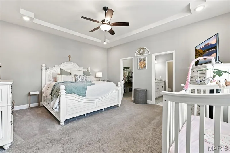 Spacious Primary bedroom for Large Furniture, sitting area or room for crib, coffered ceilings — 130 Pomodora Circle, Wentzville, MO 63385