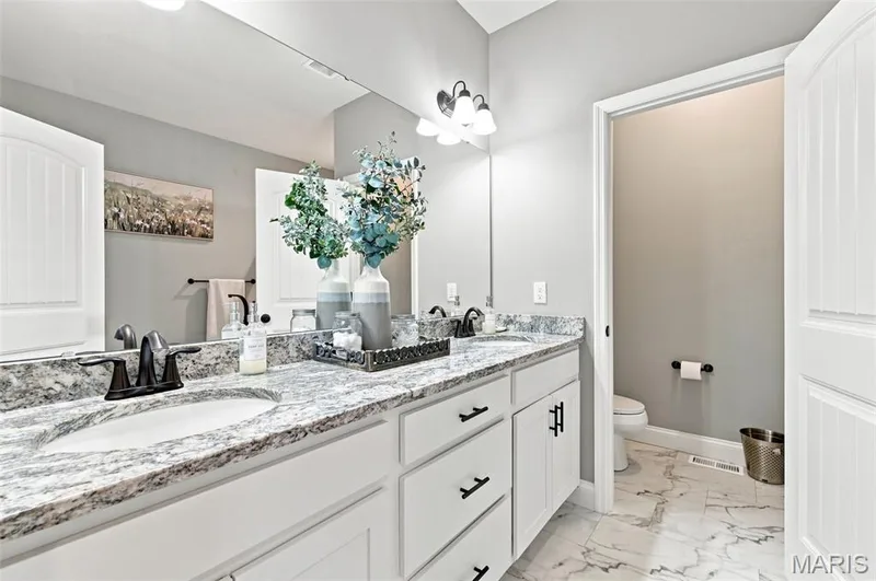 Primary Bathroom with double vanity, toilet closet, separate Tub & Shower — 130 Pomodora Circle, Wentzville, MO 63385
