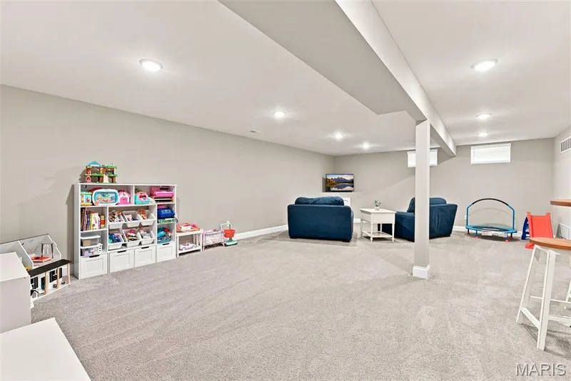 Finished Lower Level Rec Room, play room or media with recessed lighting — 130 Pomodora Circle, Wentzville, MO 63385