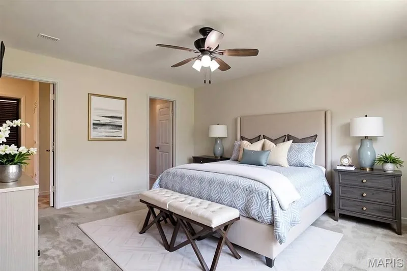 Virtually staged primary bedroom — 456 Dusty Brook Drive, O'Fallon, MO 63366