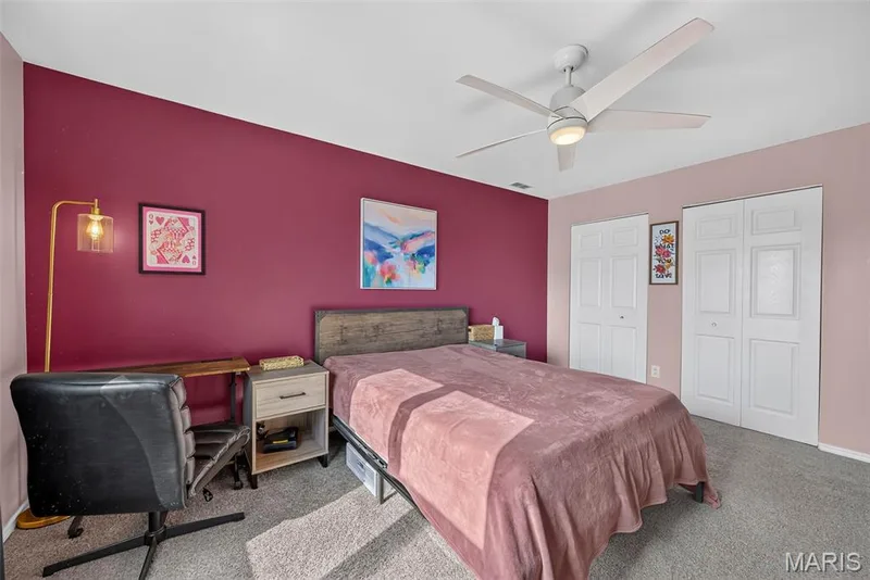 Primary Bedroom with 2 Closets and a Ceiling Fan — 74 Sugar Glen Court #6, St Peters, MO 63376