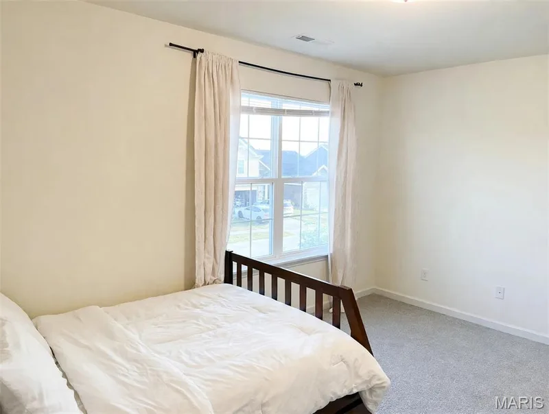 Neutral tone wall paint with light gray carpeting and a multi-pane window — 157 Day Lily Lane, Wentzville, MO 63385