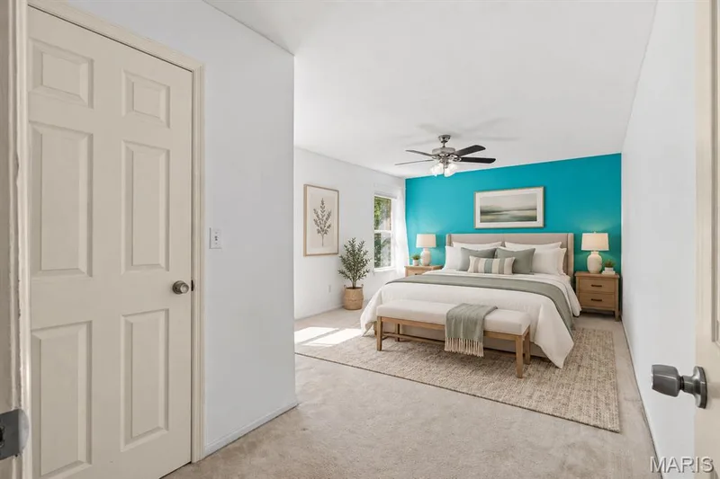 Virtually staged primary bedroom — 204 Boulder Point Drive, St Peters, MO 63376