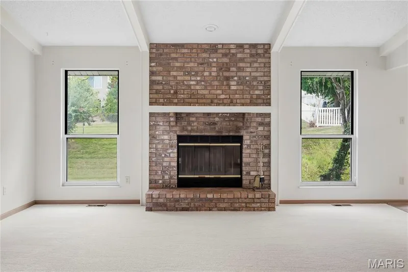 Brick Wood Burn Fireplace with White Wood Mantle and Full-View Windows! — 1278 Stephenridge Drive, St Charles, MO 63304