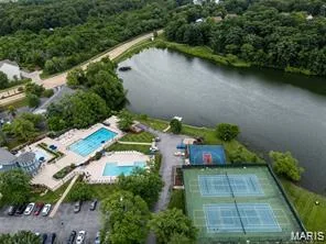 Ariel View of the 2 pools, tennis/pickleball courts and Lake Chesterfield — 16337 Centerpointe Drive, Grover, MO 63040