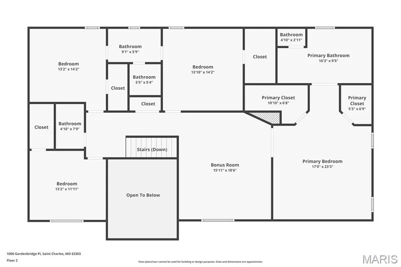 Upper floor plan — 1000 Gardenbridge Place, St Charles, MO 63303