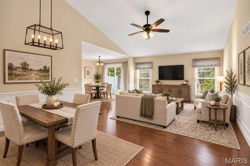 Virtually Staged open floor plan with vaulted great room-dining area open to breakfast room — 114 Savannah Terrace, Wentzville, MO 63385